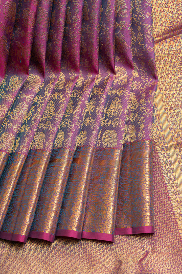 Purplish blue brocade pure Kanchipuram silk saree