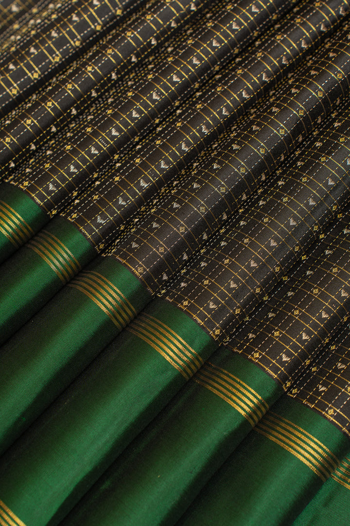 Black and green pure Kanchipuram silk saree