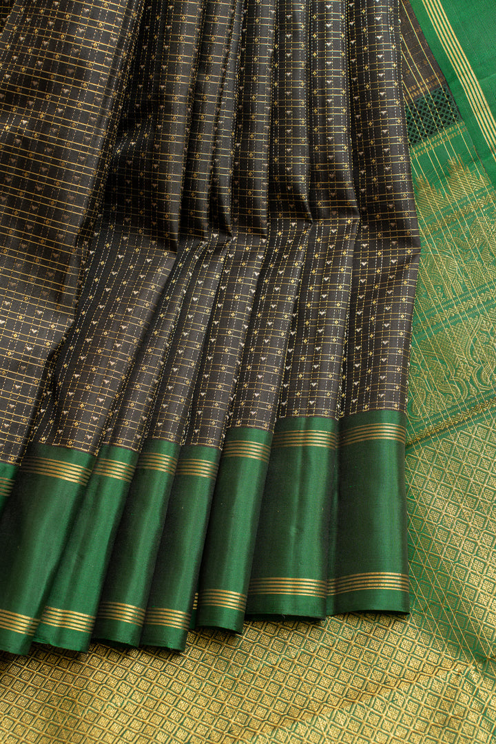 Black and green pure Kanchipuram silk saree