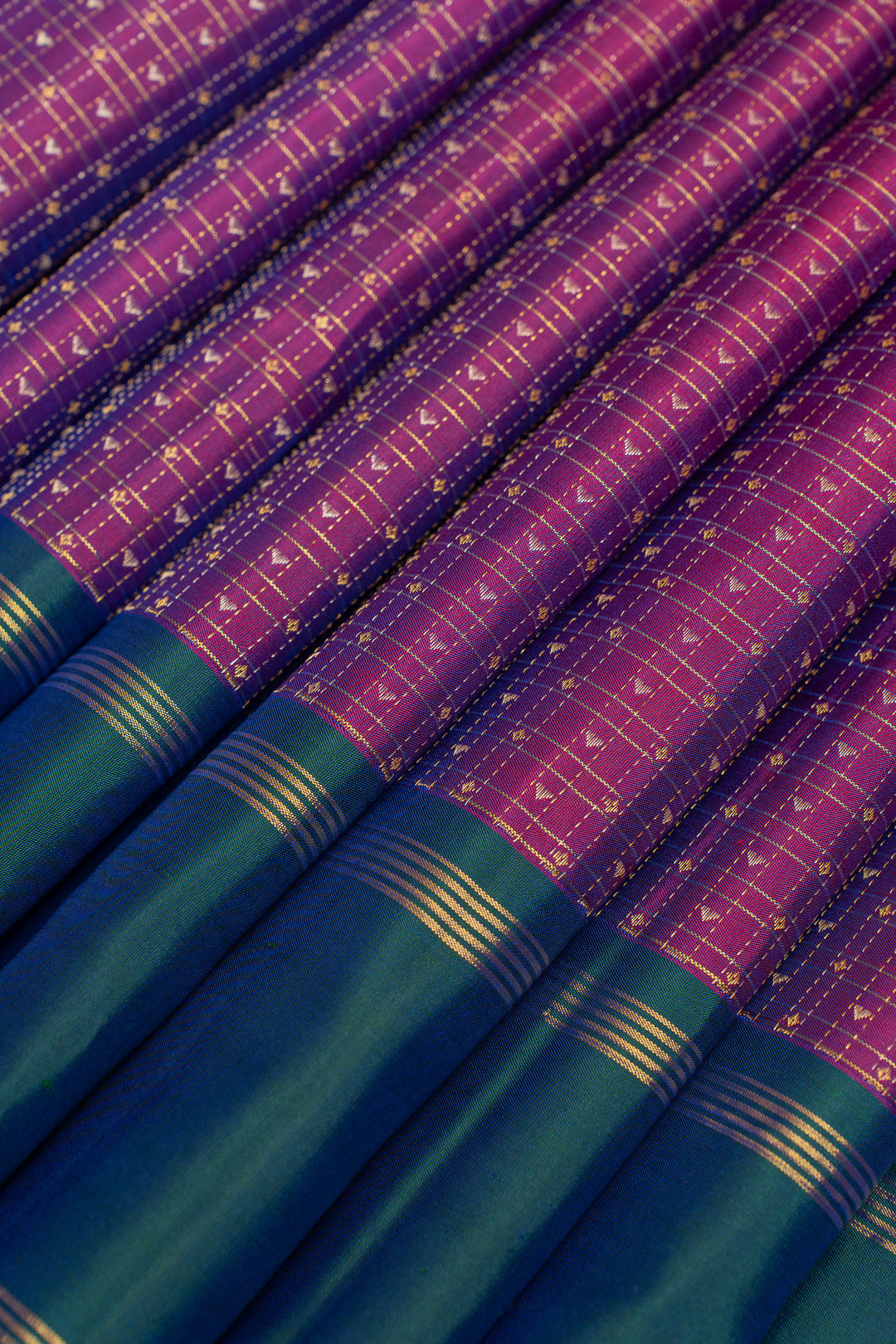 Purple and peacock blue pure Kanchipuram silk saree