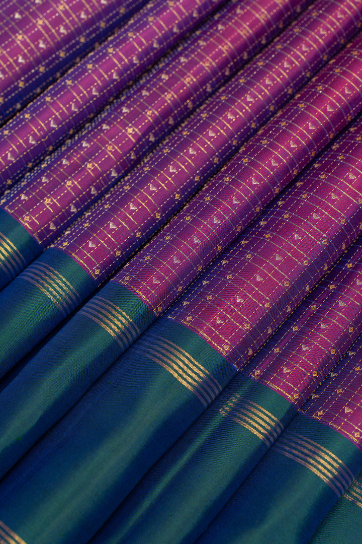 Purple and peacock blue pure Kanchipuram silk saree