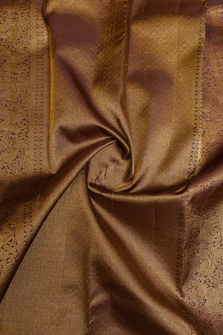 Grey and purple rettai pettu pure Kanchipuram silk saree