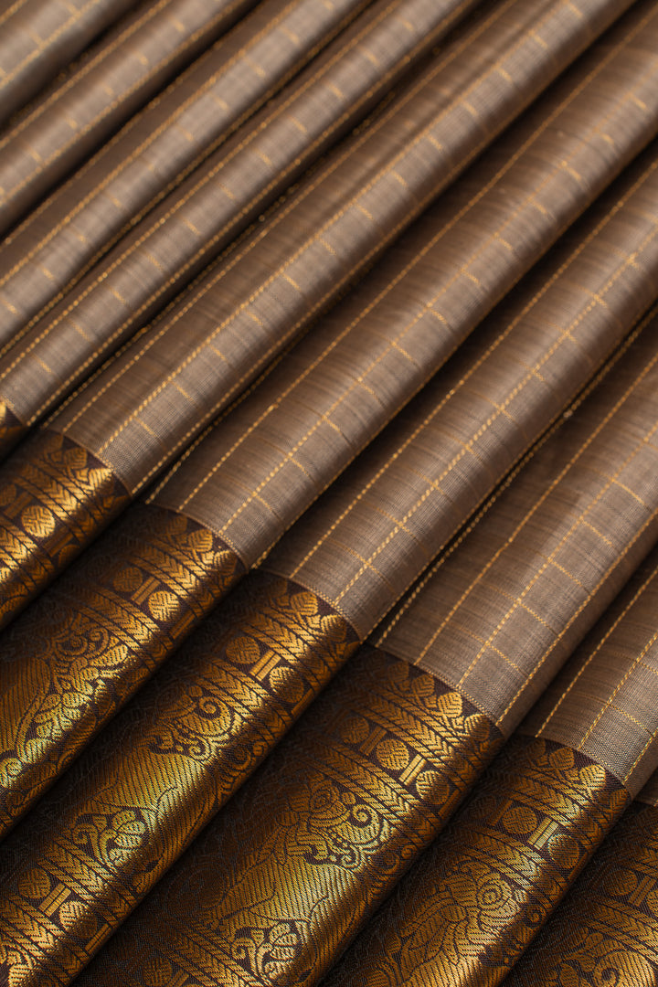 Grey and purple rettai pettu pure Kanchipuram silk saree