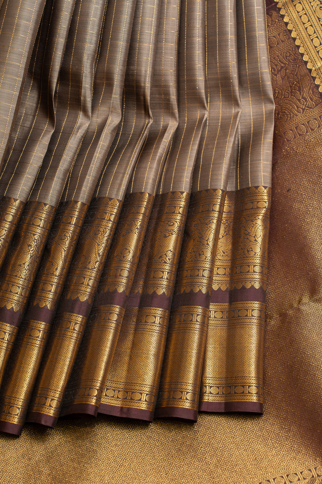 Grey and purple rettai pettu pure Kanchipuram silk saree