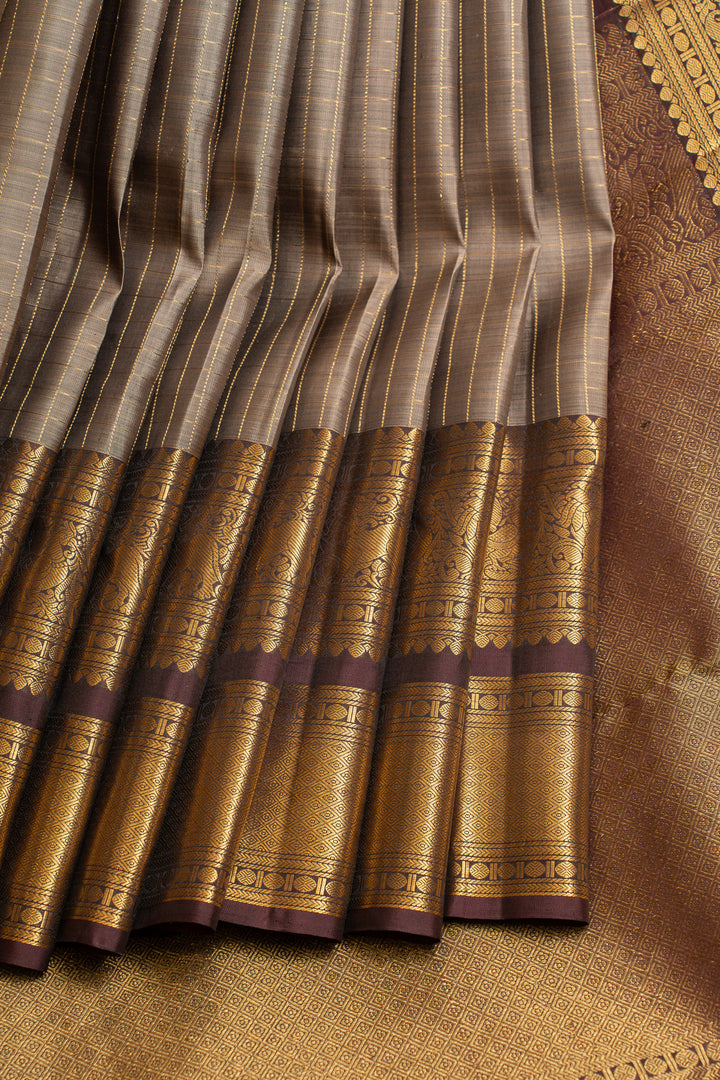 Grey and purple rettai pettu pure Kanchipuram silk saree