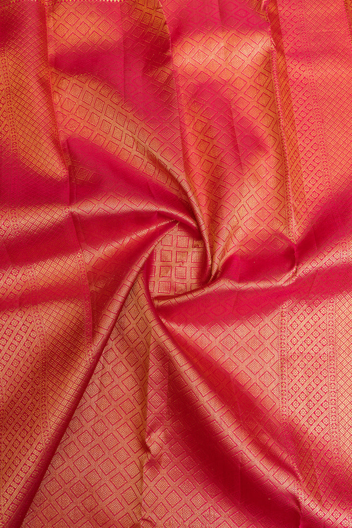 Rose pink Zari checks pure Kanchipuram silk saree