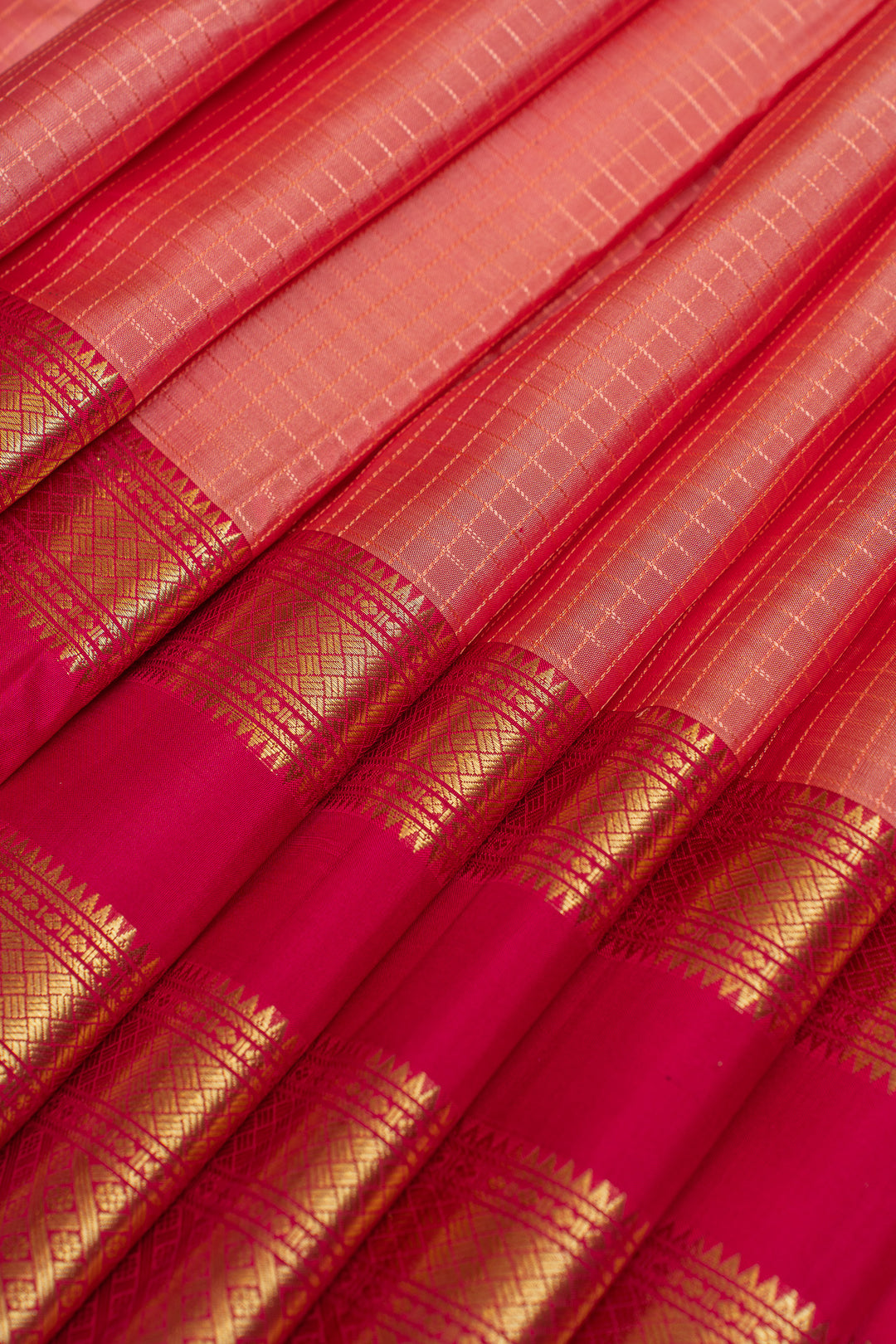 Rose pink Zari checks pure Kanchipuram silk saree