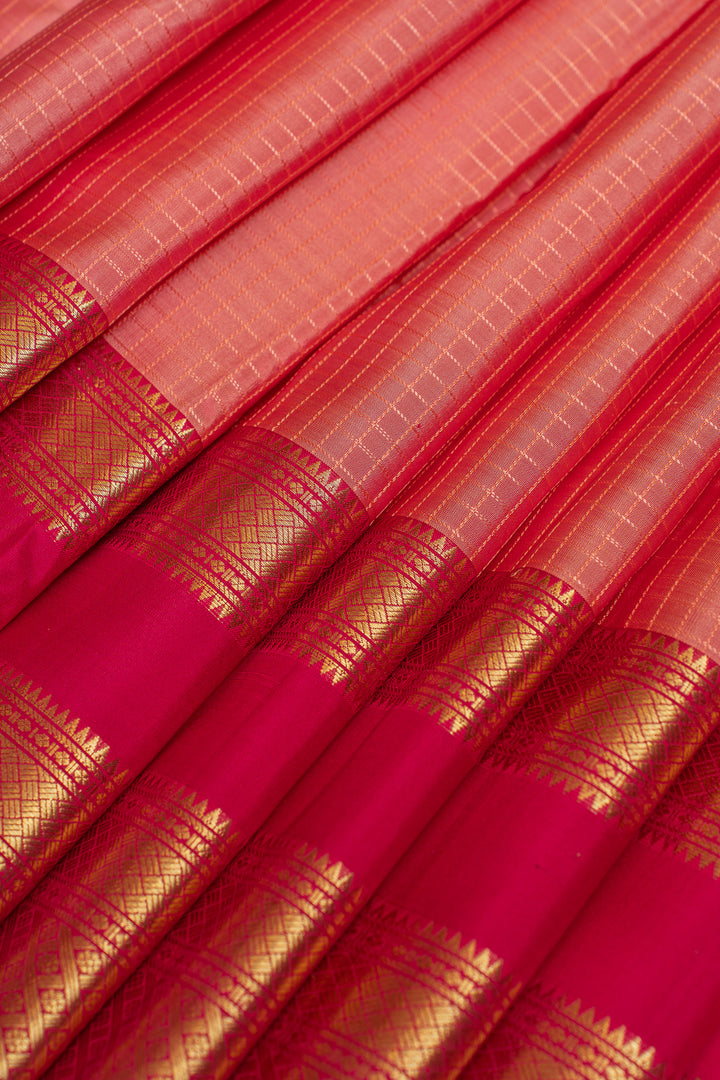 Rose pink Zari checks pure Kanchipuram silk saree