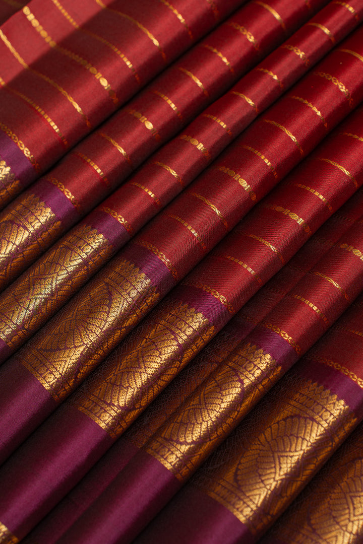 Maroon vintage stripes pure Kanchipuram silk saree