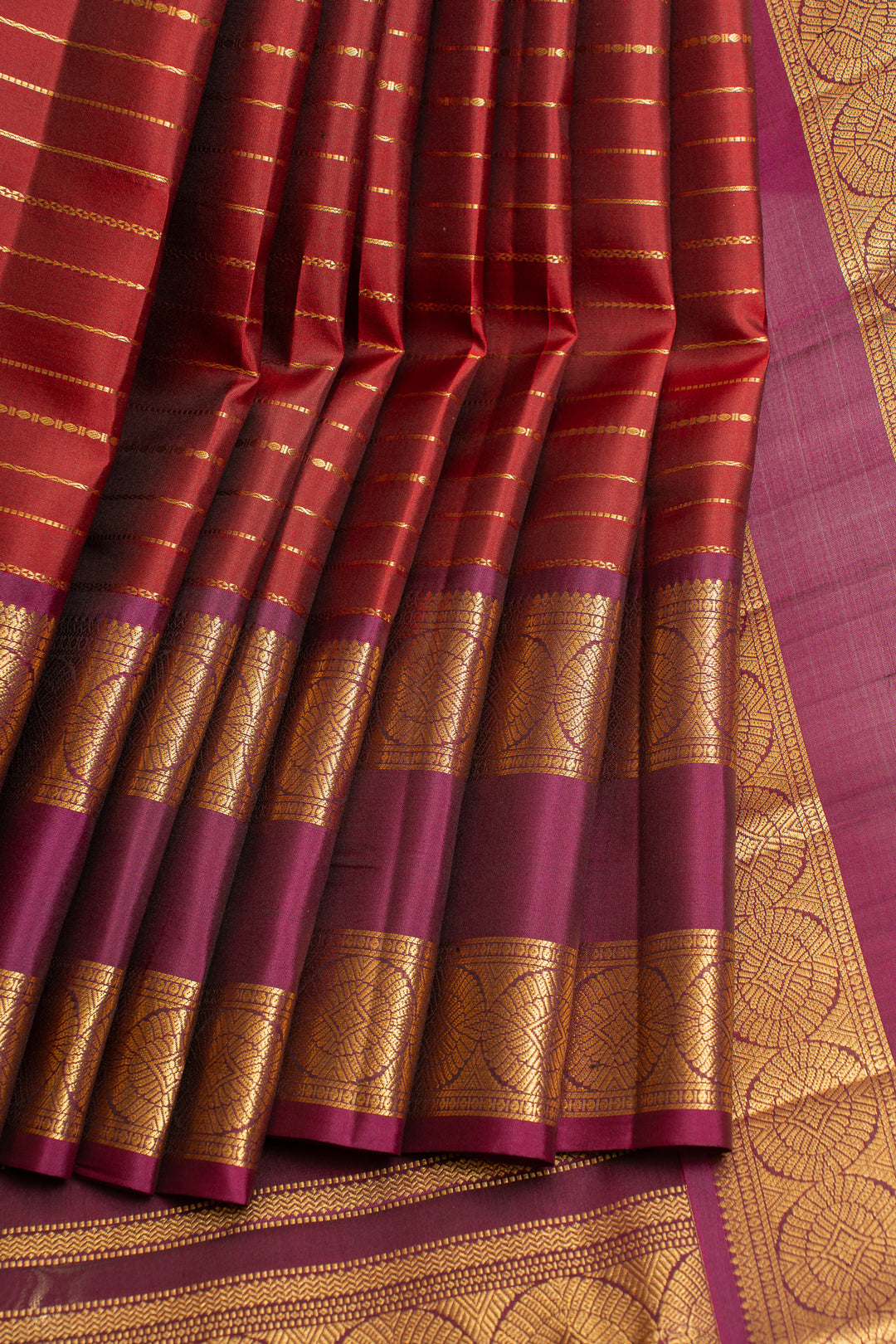 Maroon vintage stripes pure Kanchipuram silk saree