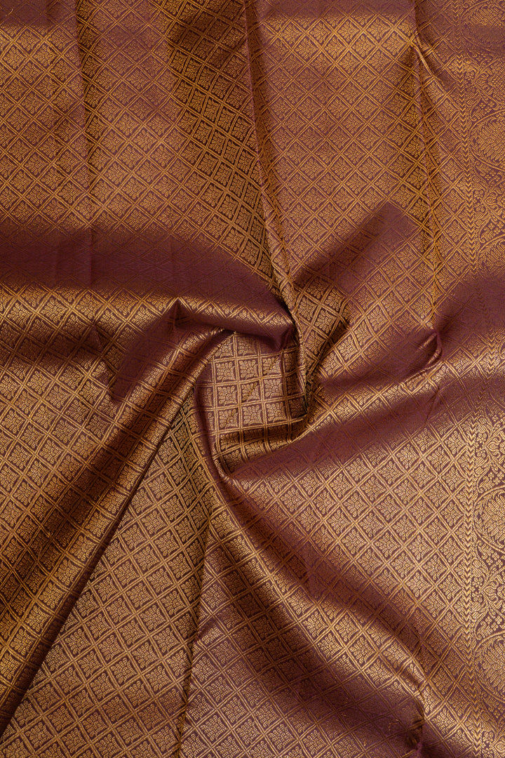 Aubergine purple Zari stripes pure Kanchipuram silk saree