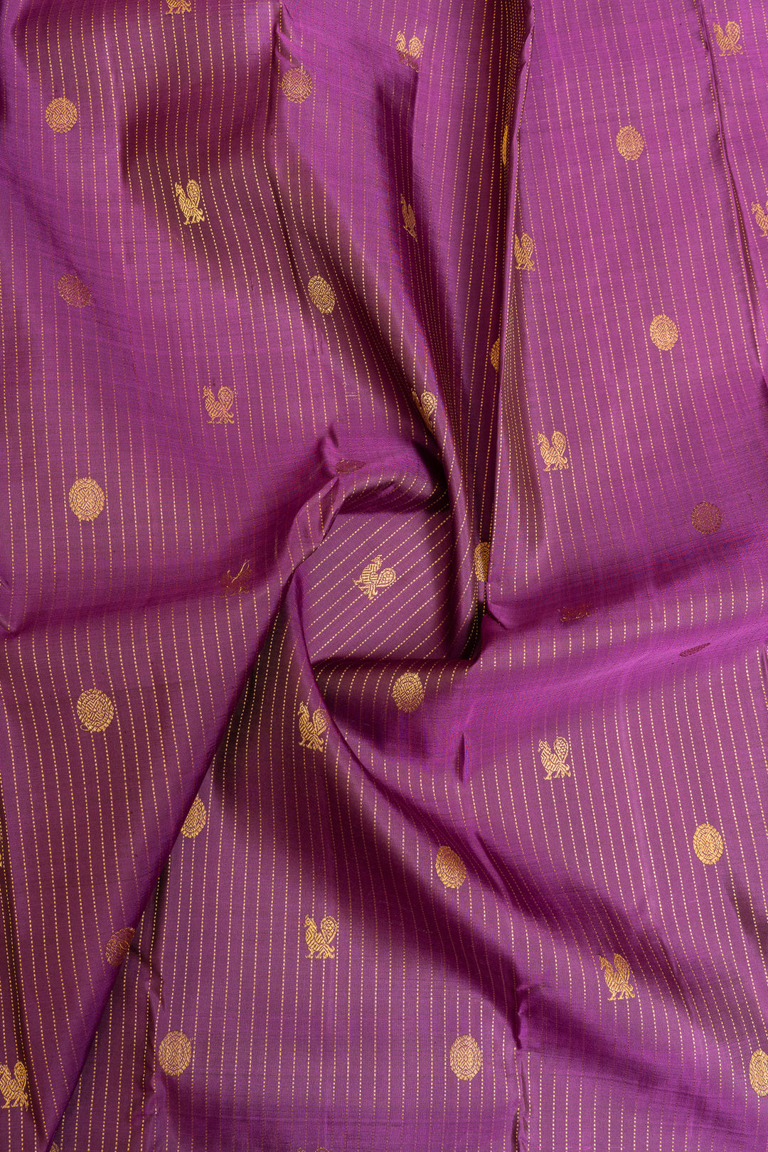 Aubergine purple Zari stripes pure Kanchipuram silk saree