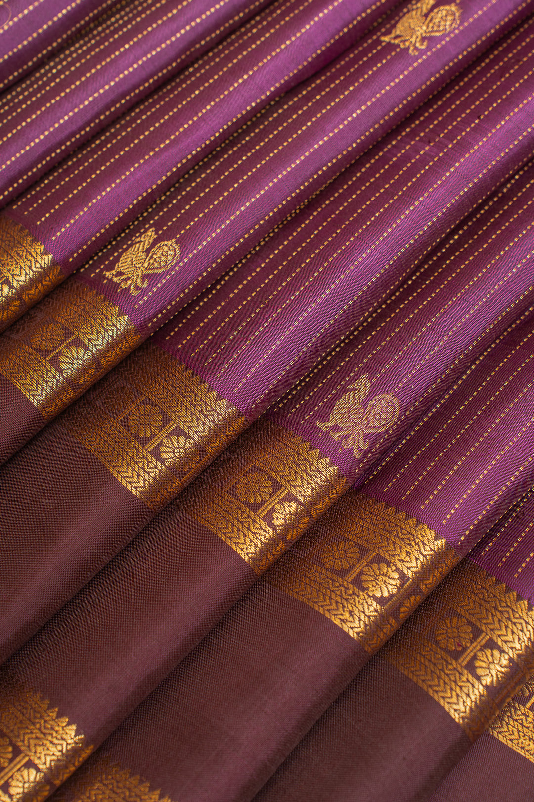 Aubergine purple Zari stripes pure Kanchipuram silk saree