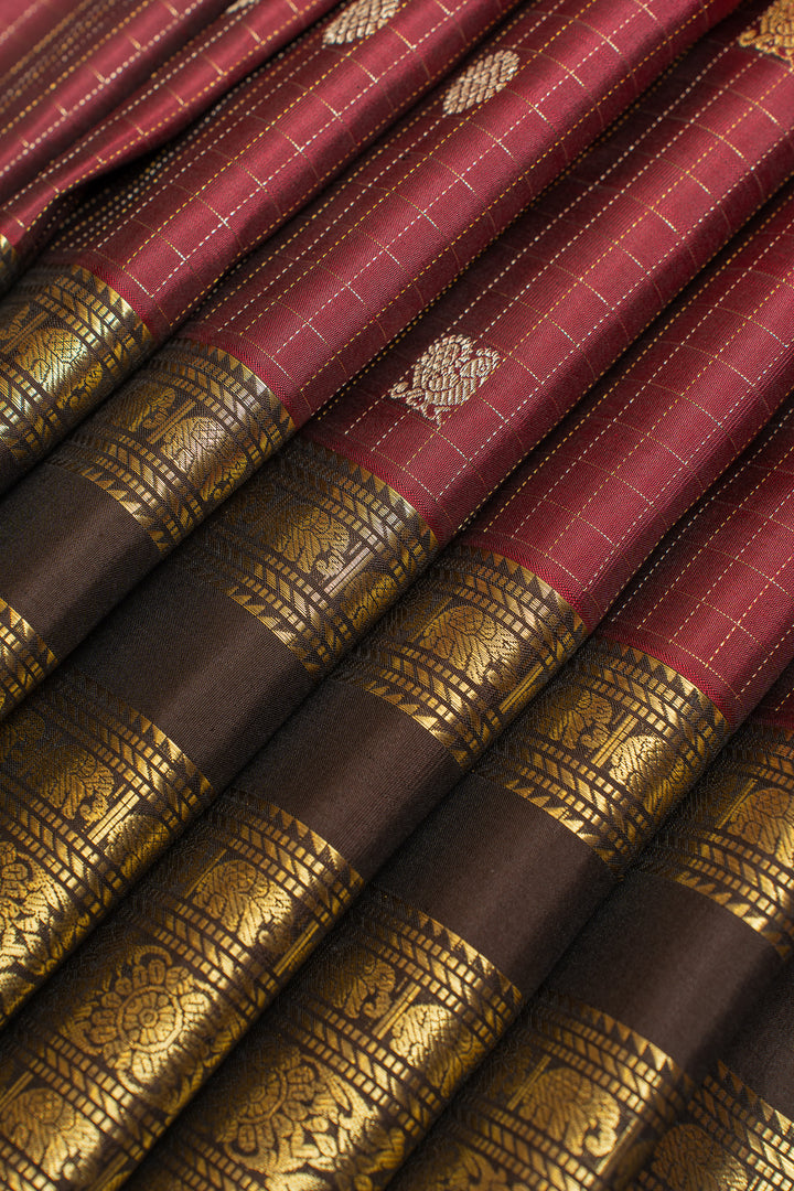 Maroon and brown pure Kanchipuram silk saree