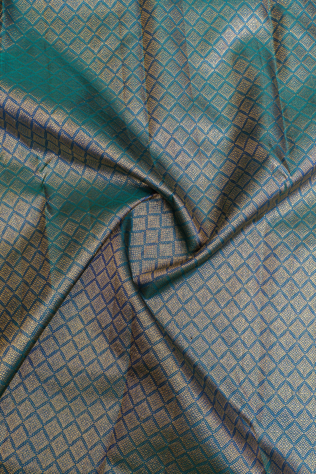 Peacock blue borderless pure Kanchipuram silk saree