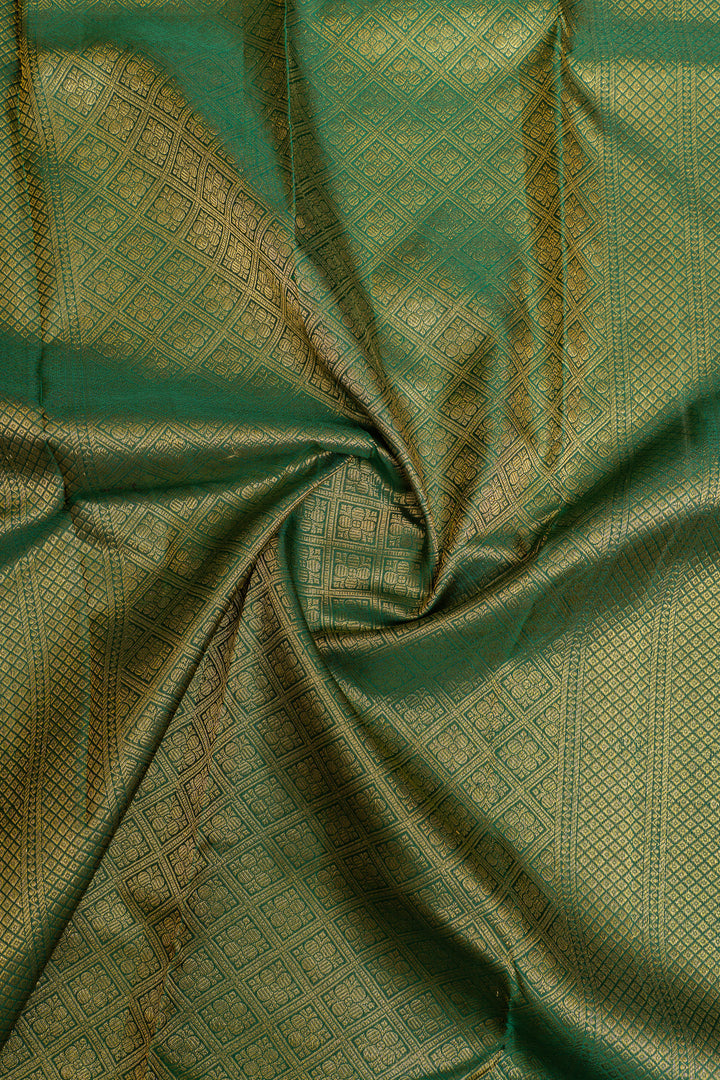 Bottle green borderless pure Kanchipuram silk saree