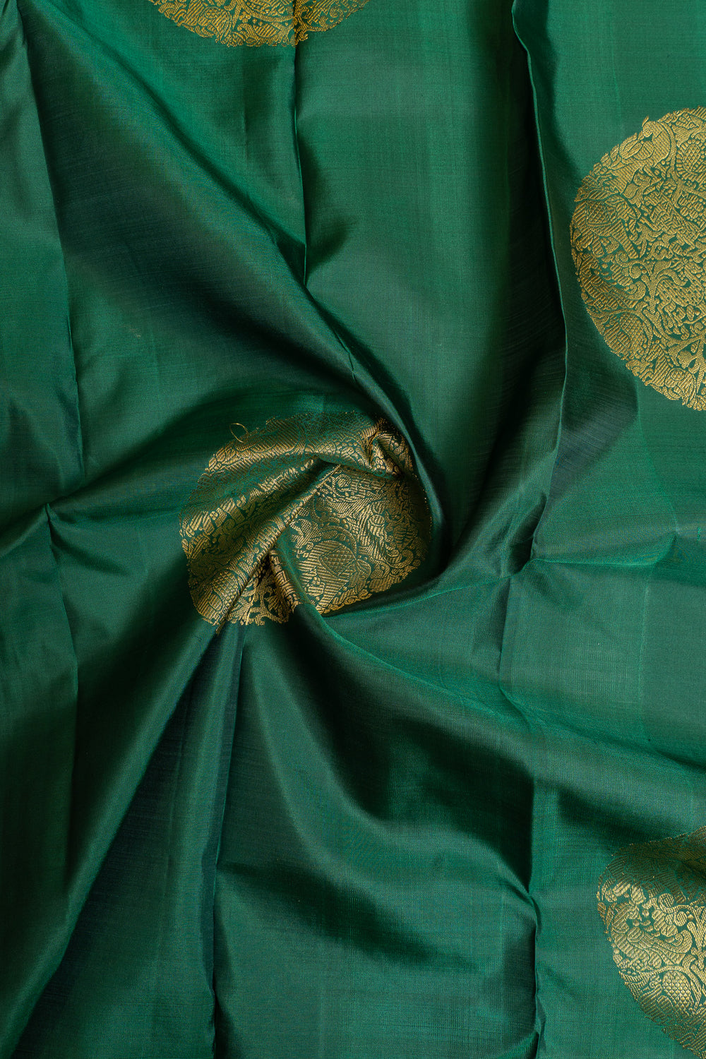 Bottle green borderless pure Kanchipuram silk saree