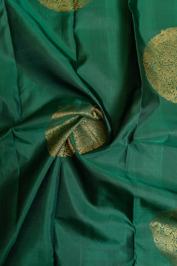 Bottle green borderless pure Kanchipuram silk saree