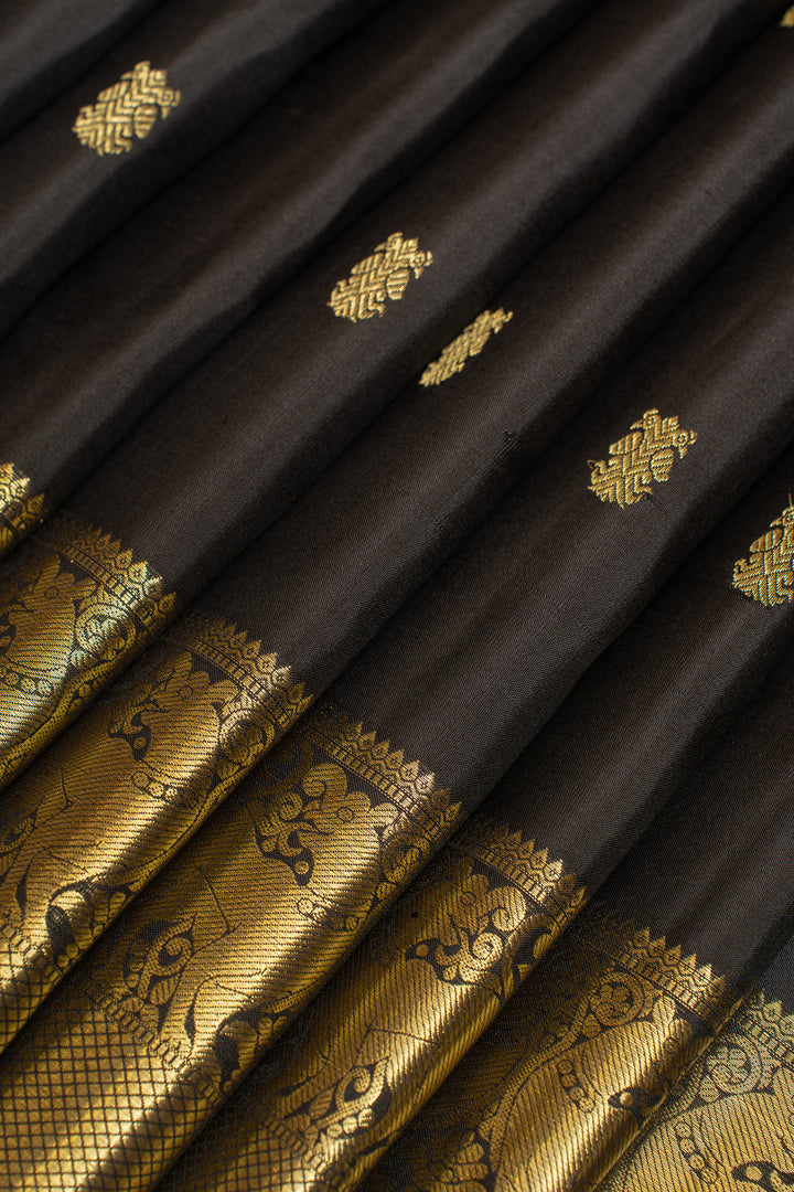 Black iruthalaipakshi pure Kanchipuram silk saree