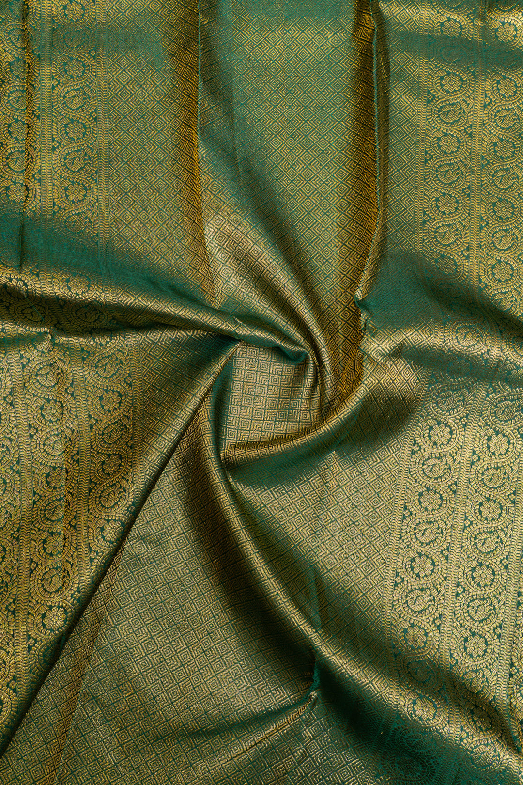 Pine green small border pure Kanchipuram silk saree