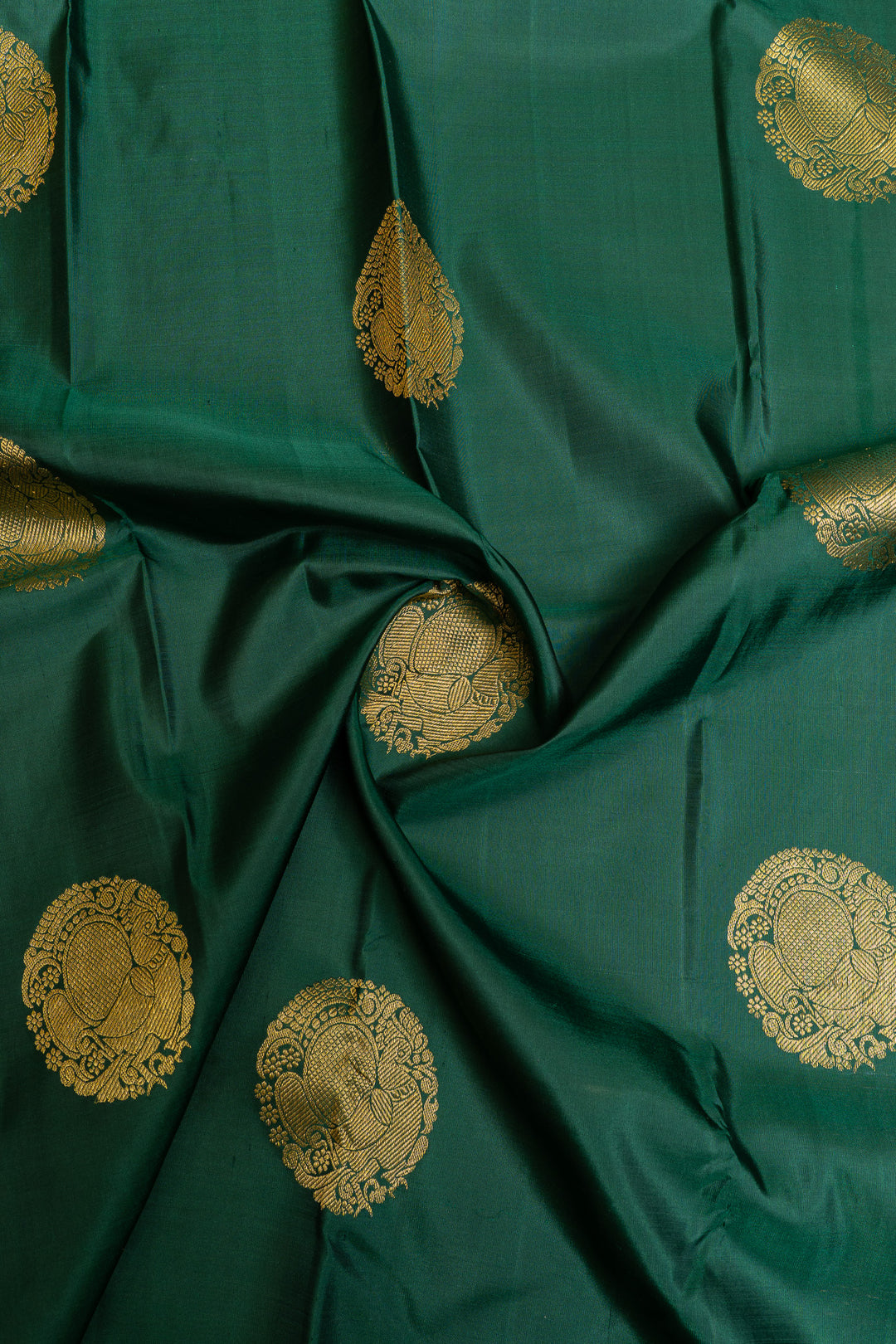 Pine green small border pure Kanchipuram silk saree