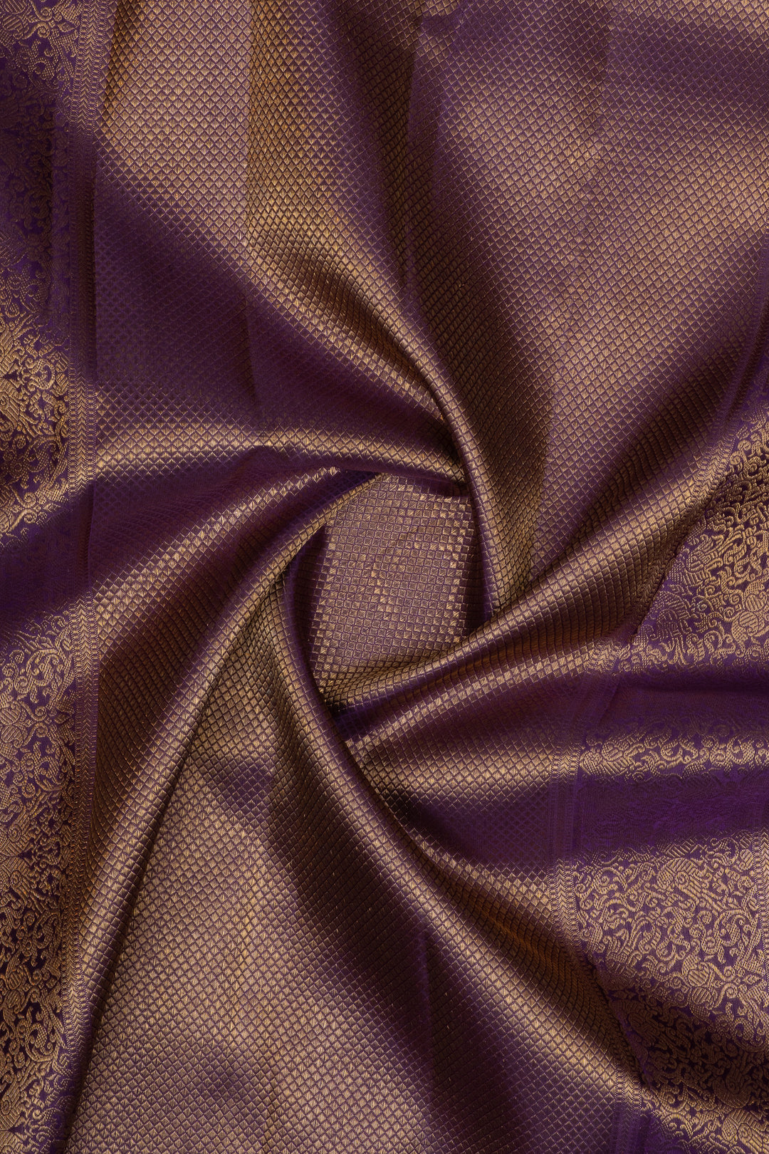 Lavender purple checks turning border pure Kanchipuram silk saree