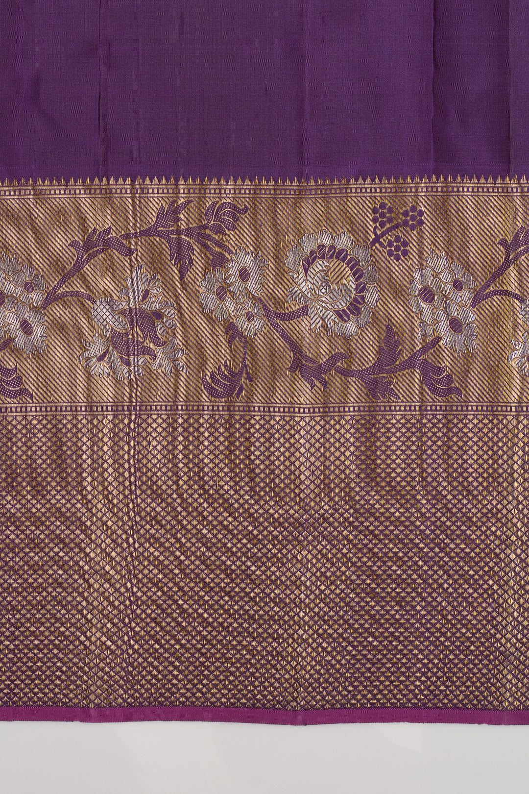 Lavender purple checks turning border pure Kanchipuram silk saree