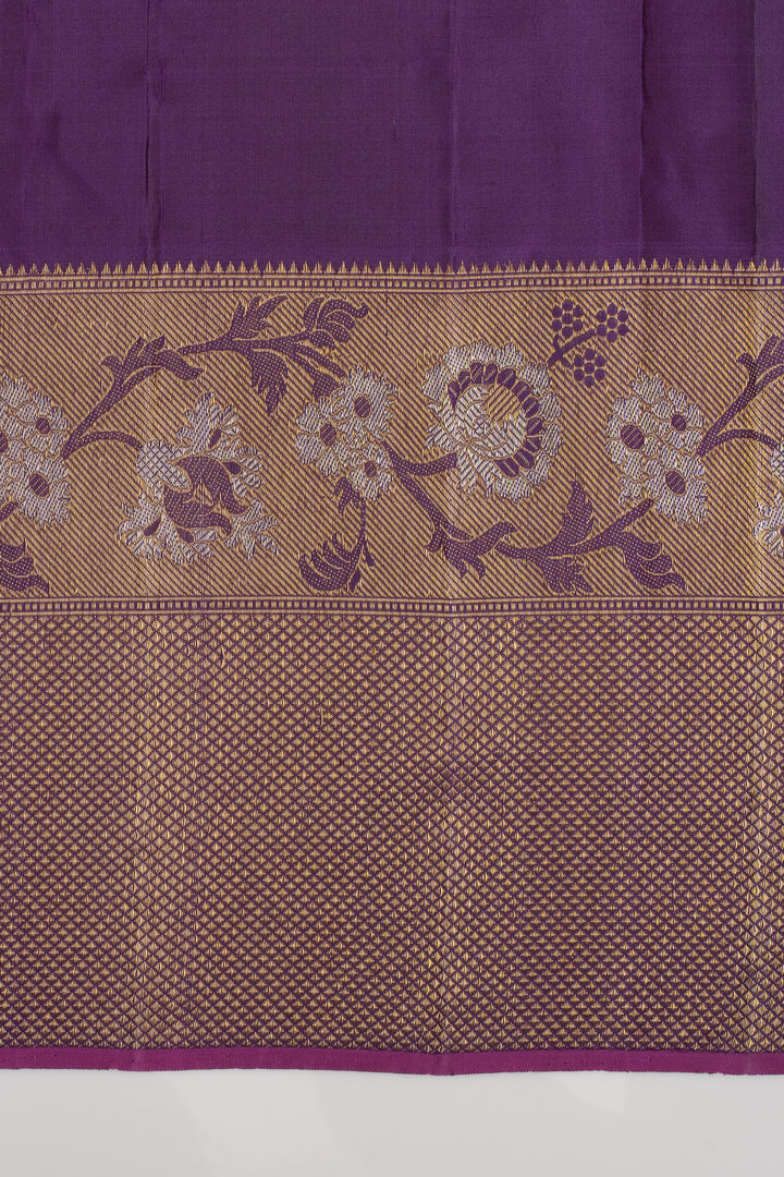 Lavender purple checks turning border pure Kanchipuram silk saree