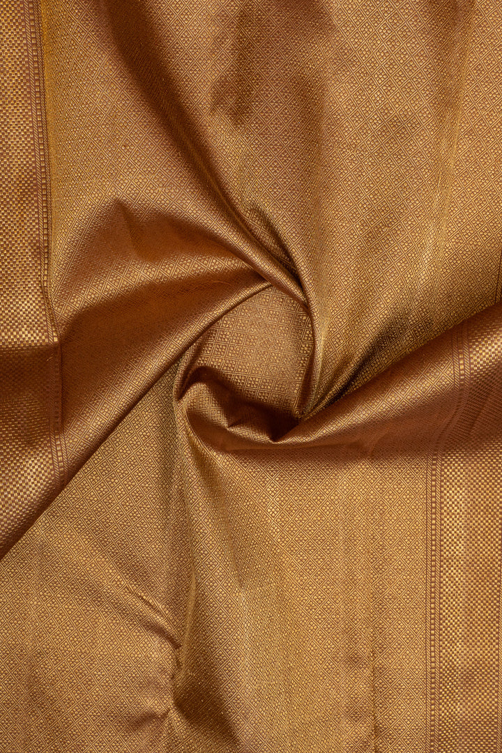 Yellow and brown Jamdani need checks  pure kanchipuram silk saree