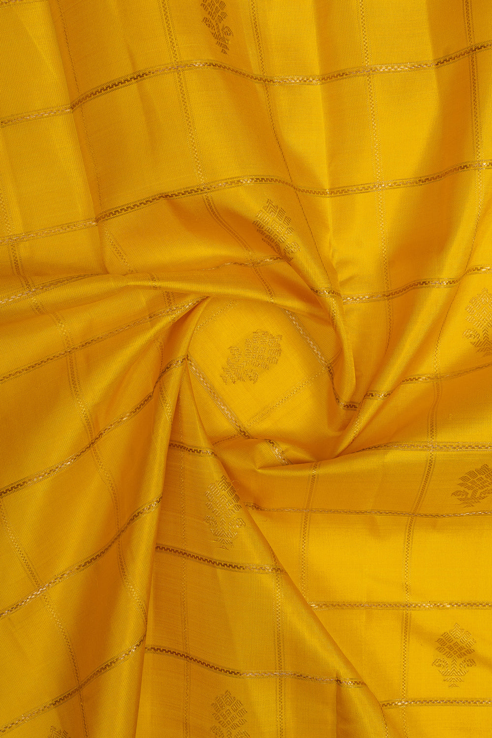 Yellow and brown Jamdani need checks  pure kanchipuram silk saree