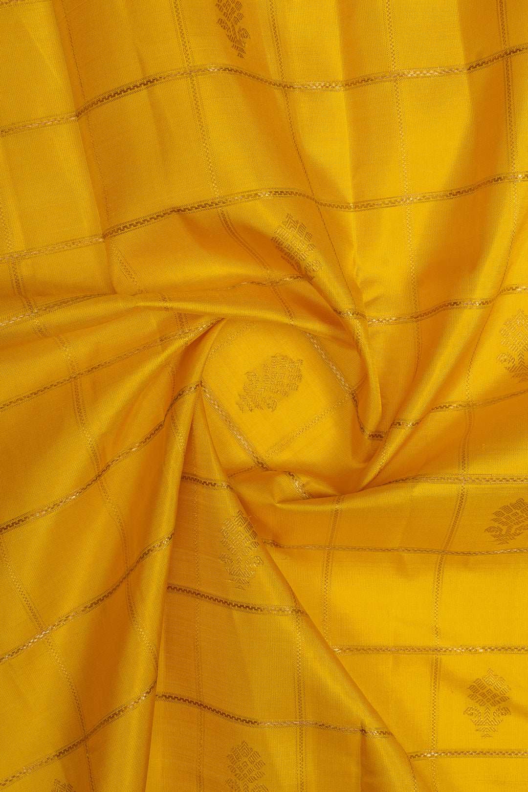 Yellow and brown Jamdani need checks  pure kanchipuram silk saree