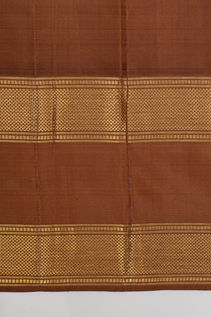Yellow and brown Jamdani need checks  pure kanchipuram silk saree