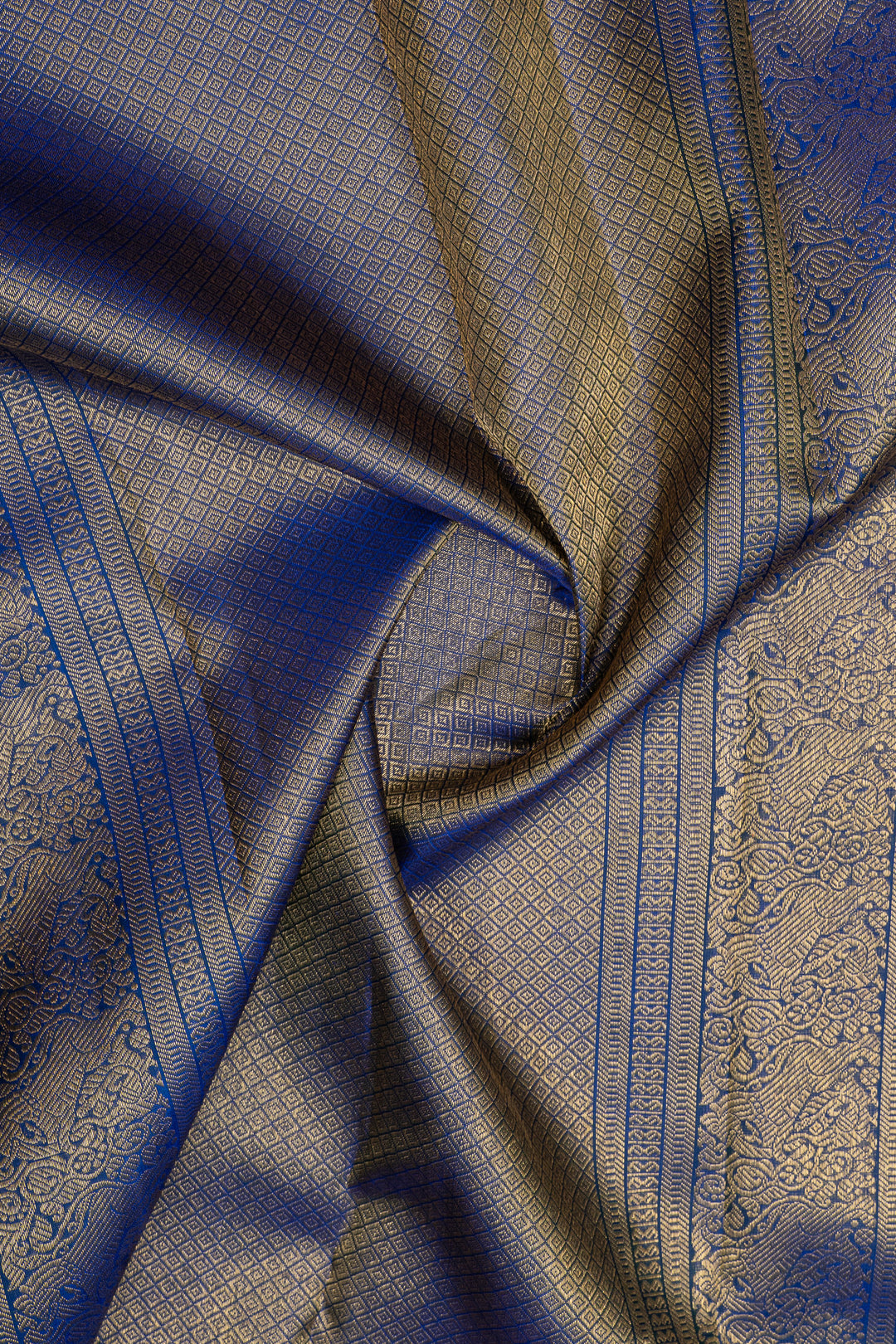 Peacock blue zari checks pure kanchipuram silk saree