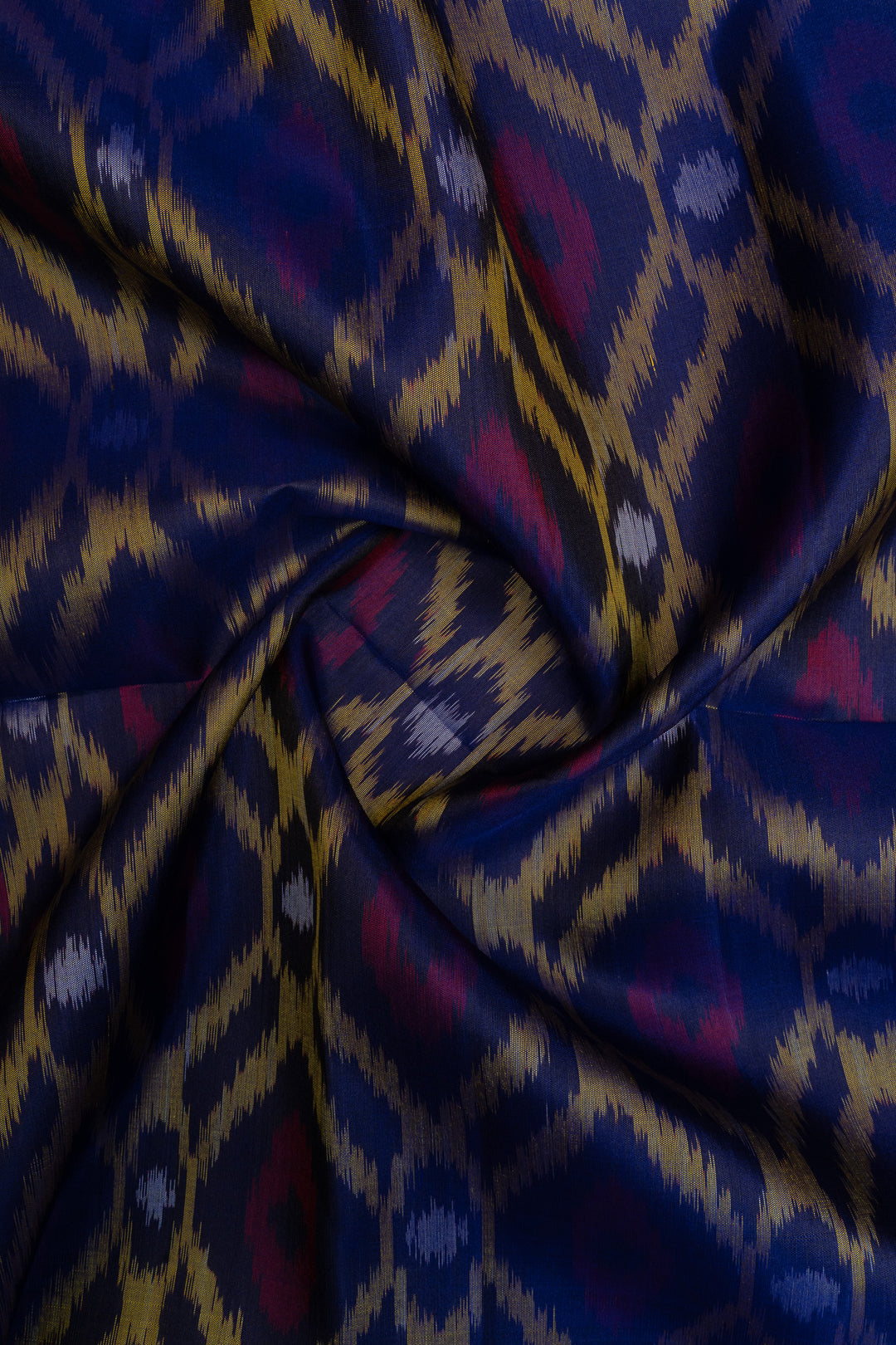 Navy blue and pink ikat pure soft silk saree