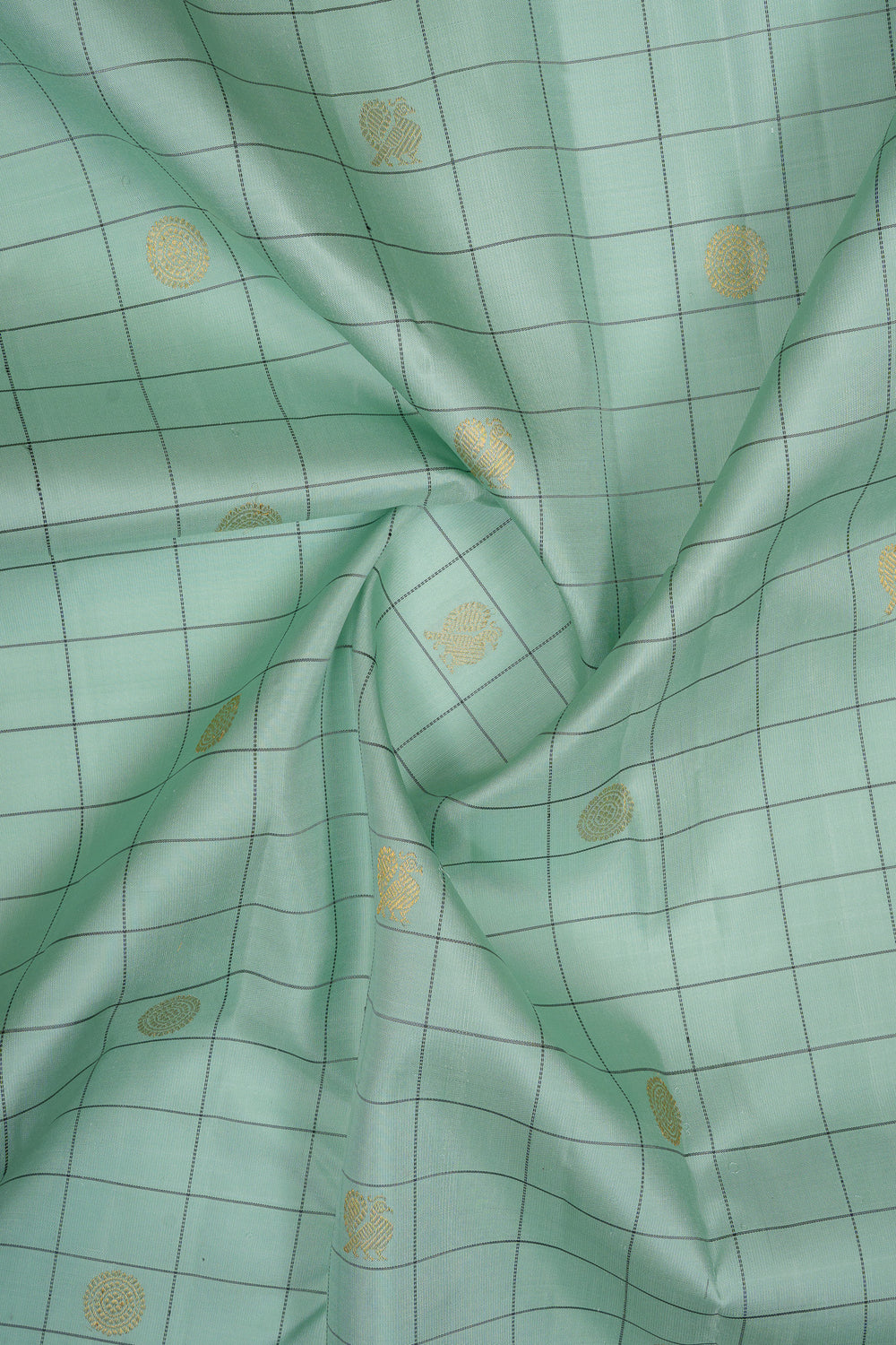 Teal Blue checks pure kanchipuram silk saree