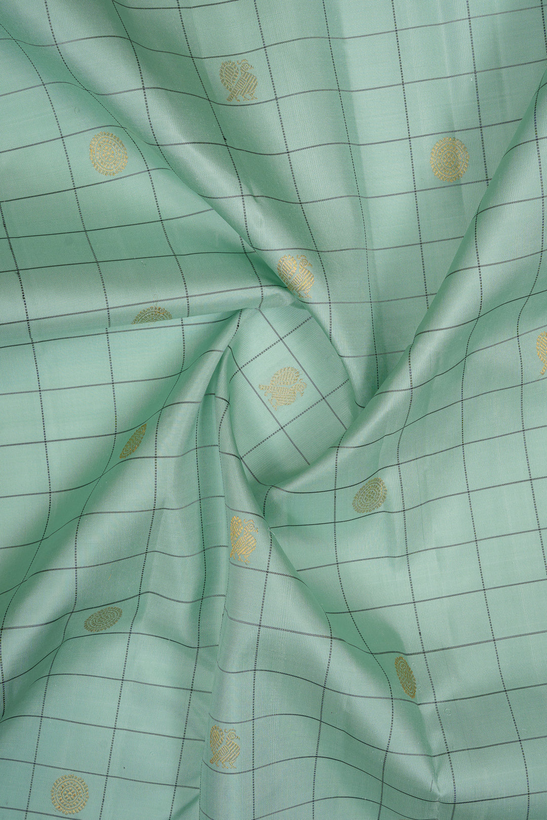 Teal Blue checks pure kanchipuram silk saree