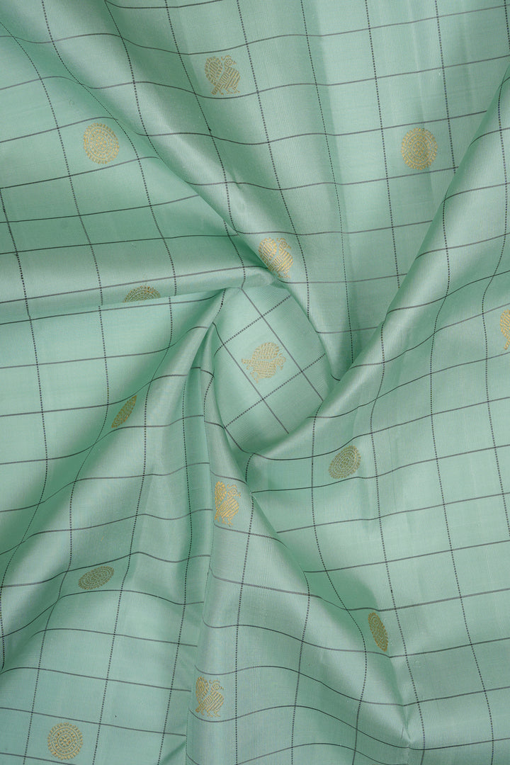 Teal Blue checks pure kanchipuram silk saree