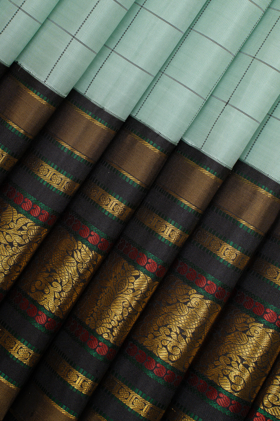 Teal Blue checks pure kanchipuram silk saree