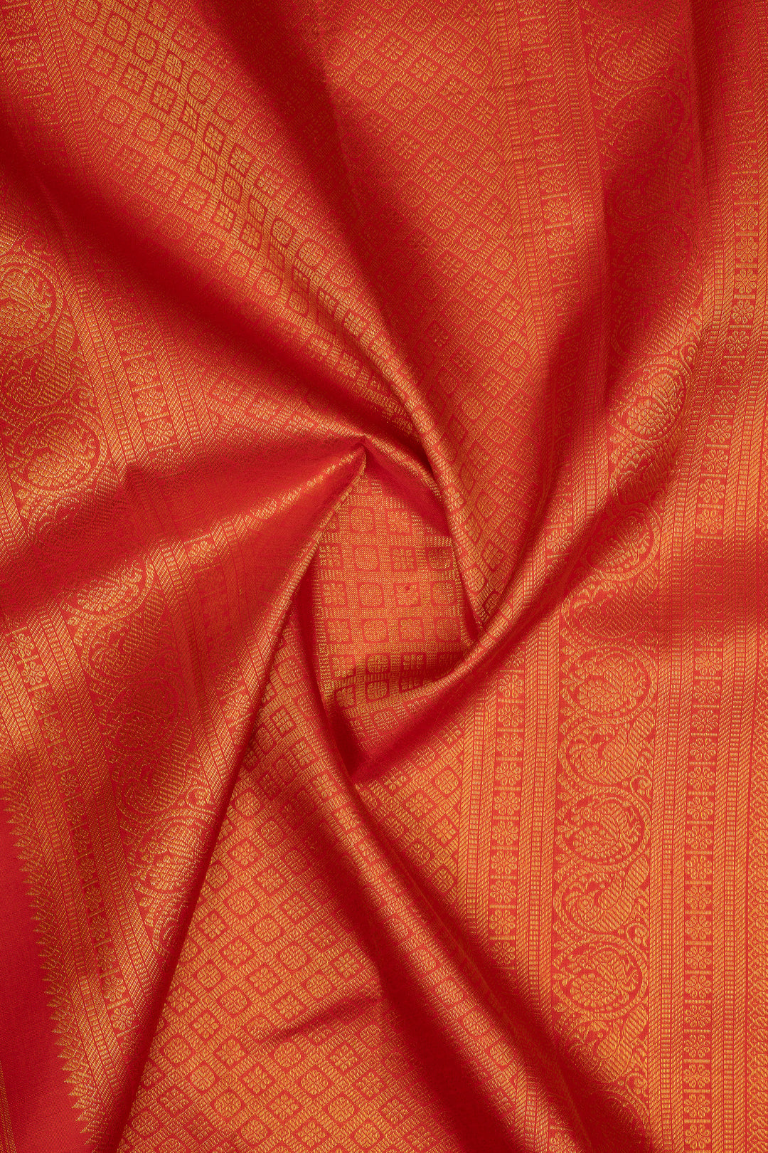 Ivory and red zari checks pure kanchipuram silk saree