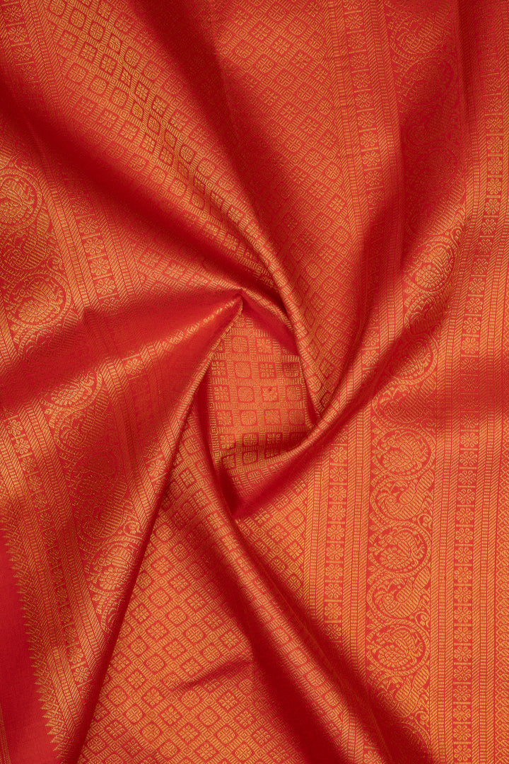 Ivory and red zari checks pure kanchipuram silk saree