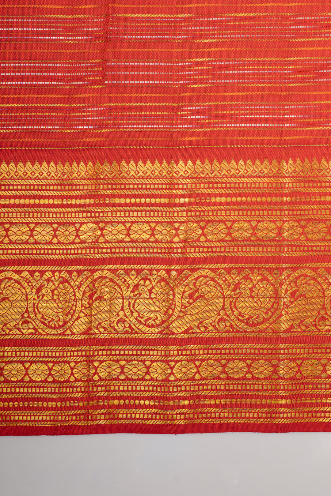 Ivory and red zari checks pure kanchipuram silk saree