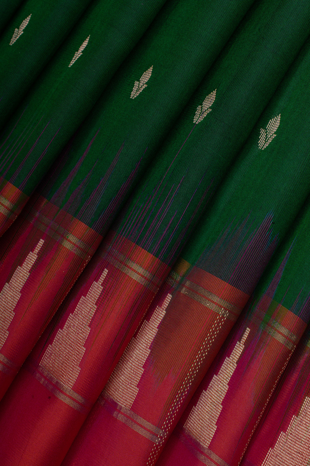 Green and peach temple pure soft silk saree