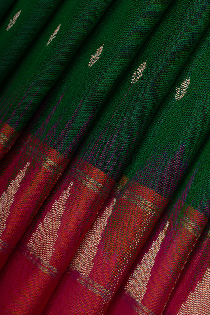 Green and peach temple pure soft silk saree