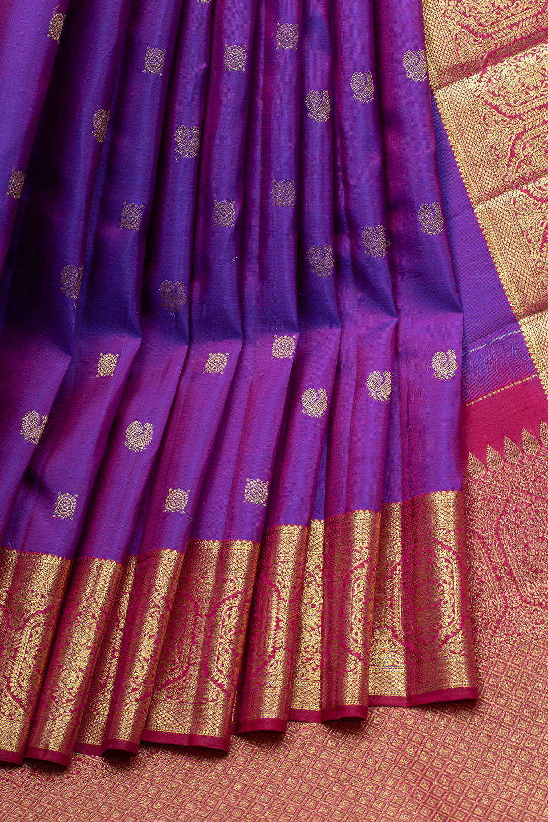 Purple and red traditional pure kanchipuram silk saree