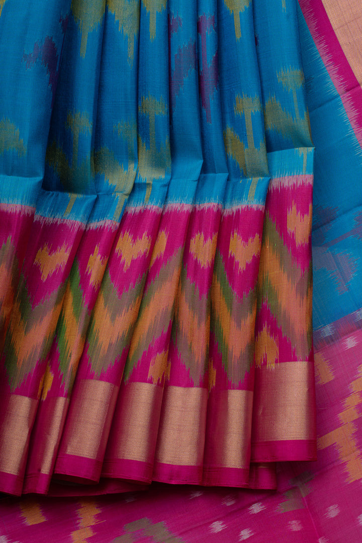 Blue ikat pure soft silk saree