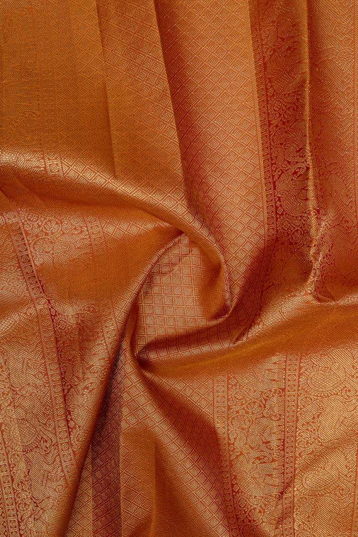 Maroon and gold zari checks pure kanchipuram silk saree