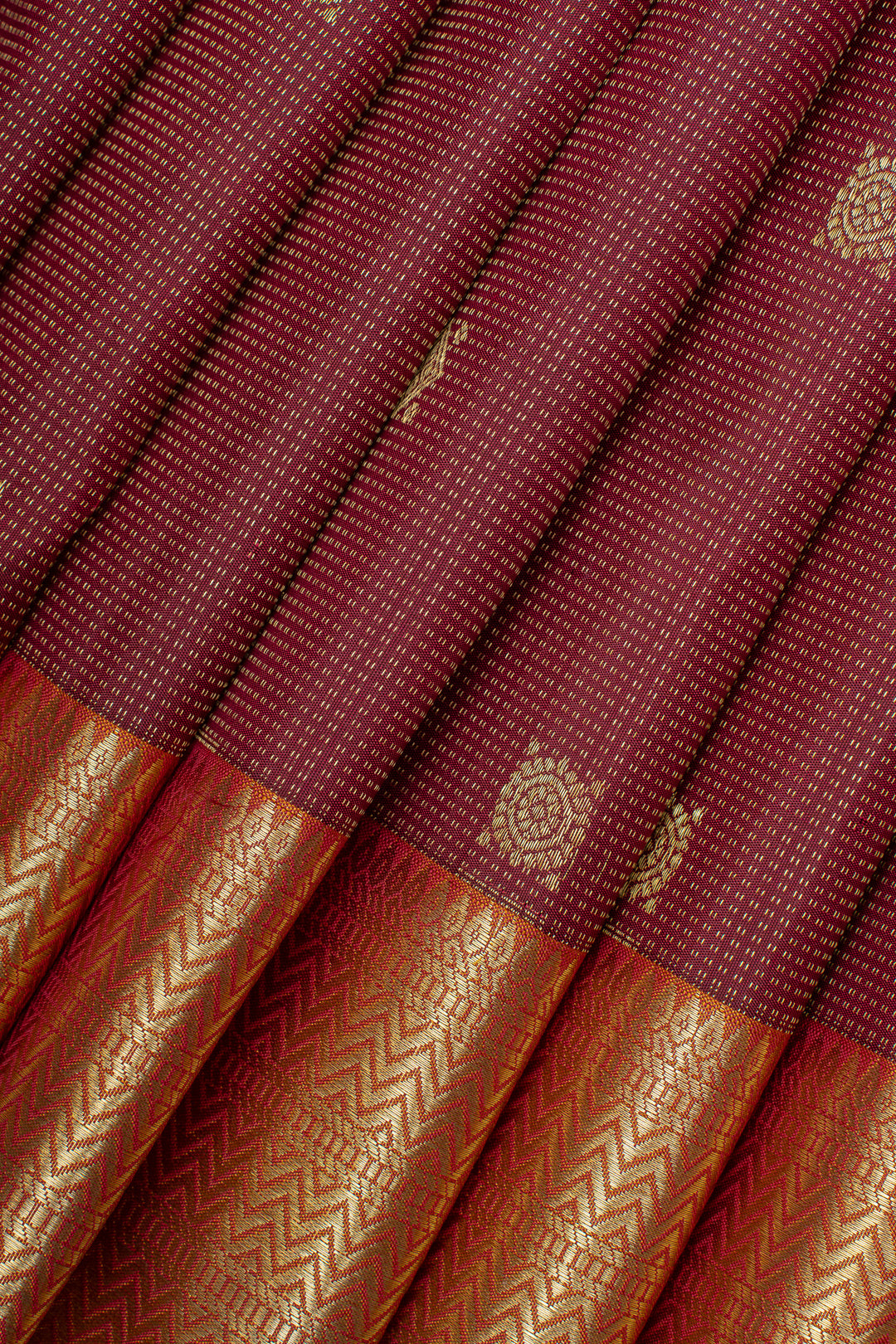 Maroon and gold zari checks pure kanchipuram silk saree