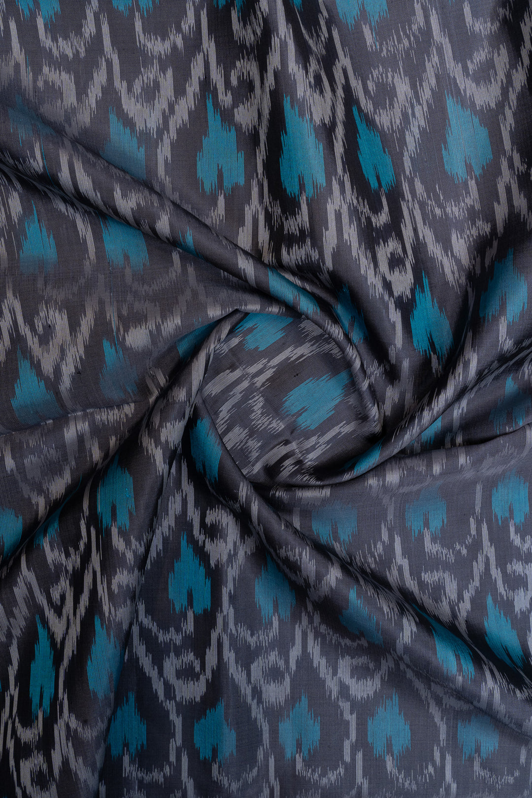 Grey and blue ikat pure soft silk saree