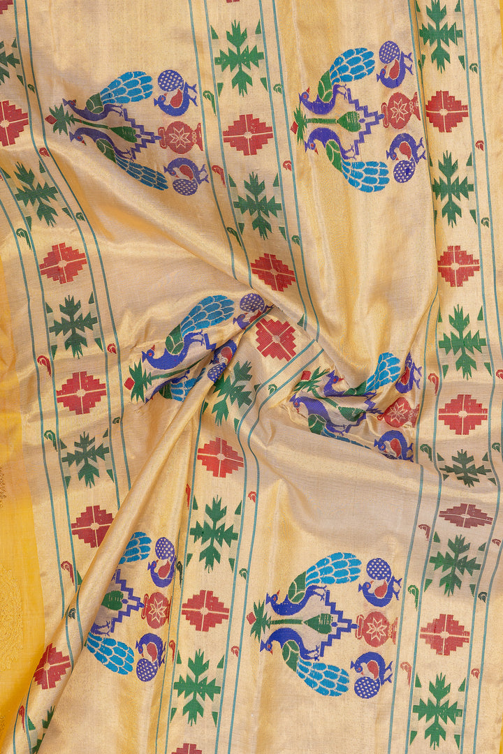 Sandal yellow Gadwal &amp; Kuttu Gadwal silk saree