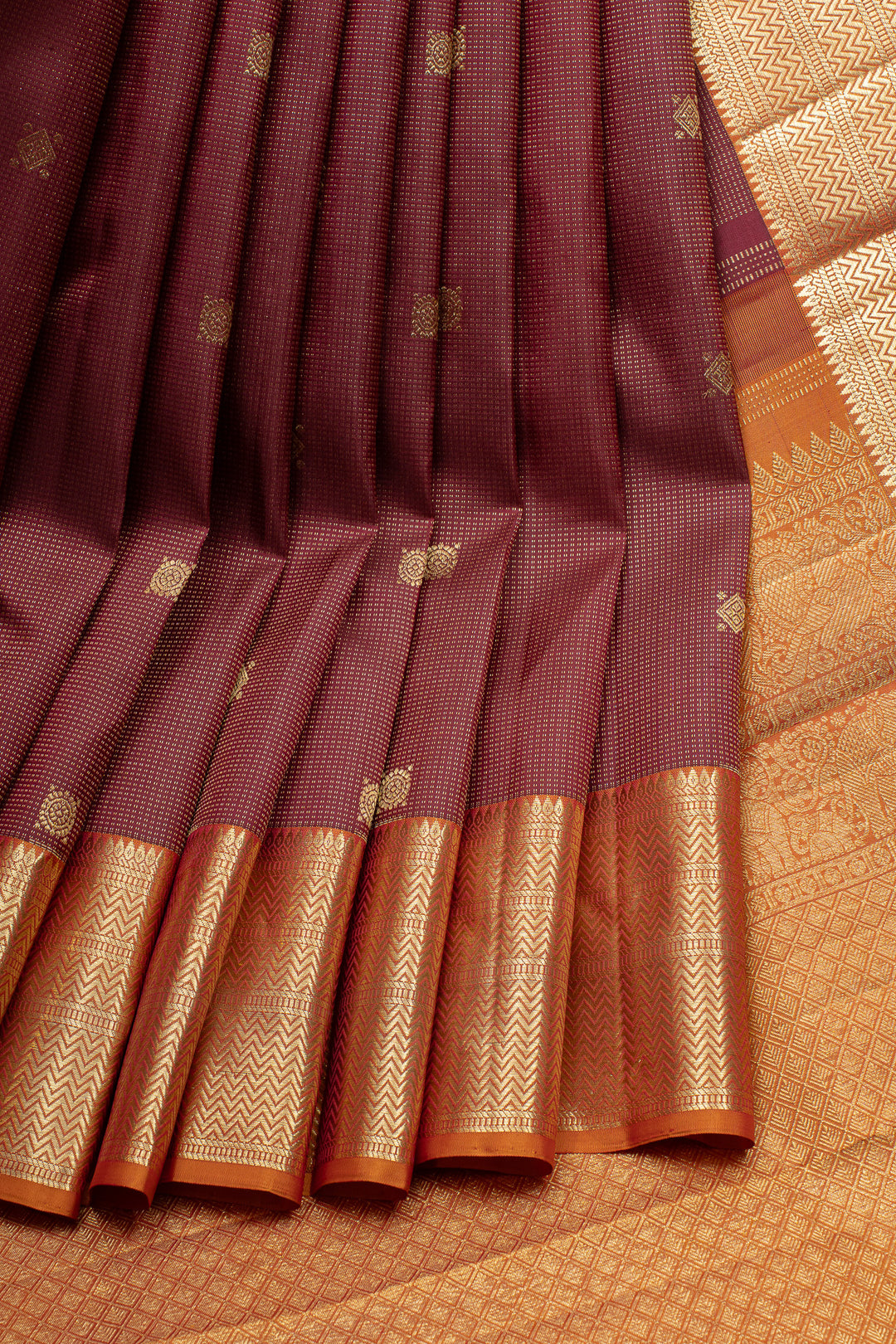 Maroon and gold zari checks pure kanchipuram silk saree